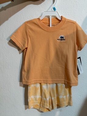 okie dokie Peach-Orange Short Sleeve Tee‎ with Palm Graphic Set